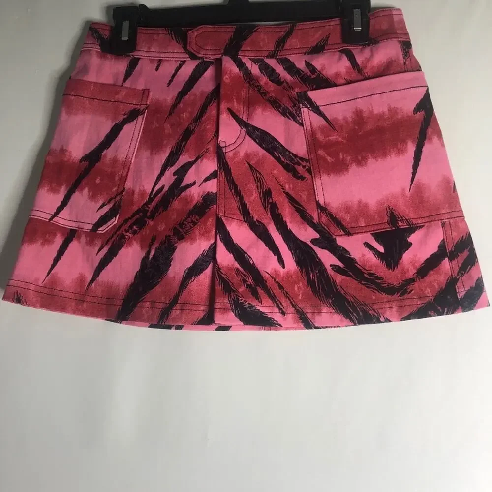 I AM GIA Siren Tiger Pink Black Animal Print Denim Mini Skirt Small - Picture 4 of 9